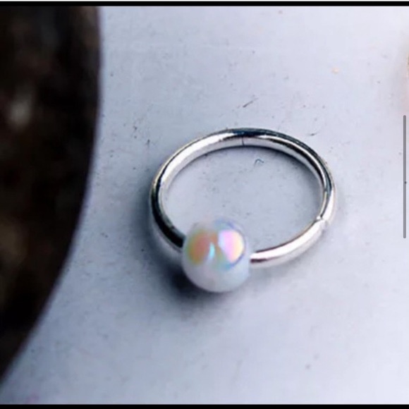 Retro Titanium Round Opal Bead Nose/ Lip Ring Hoop Body Piercing Jewelry - Picture 7 of 10